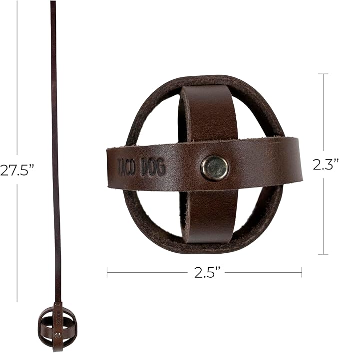TACO DOG, Interactive Ball Toy with Strap for Cats, Chasing Pet Toy, Indoor Pet Accessories, Thick Full Grain Leather, Handmade, Bourbon Brown