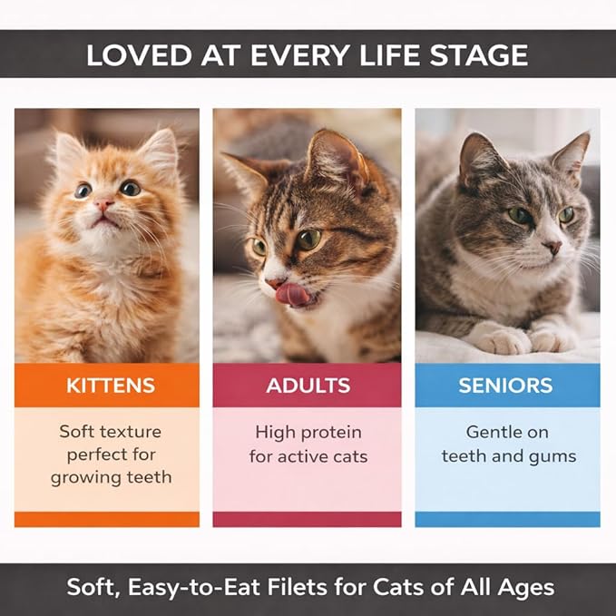 Cat Filet Treats Tuna 3 Pack - Wild Caught Fish High Protein Single Ingredient Soft Cat Treats - Grain Free Omega 3 Healthy Cat Snacks Food Topper for Picky Eaters - 3oz (3x1oz)