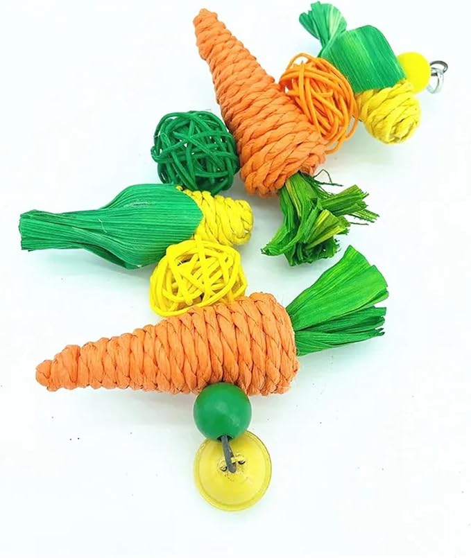 pureza Hand-Woven Straw Rope Chewing Toys for Parrots, Hamsters, and Rabbits - Carrot, Corn, and Rattan Ball Bird Cage Accessories(A Toy String)