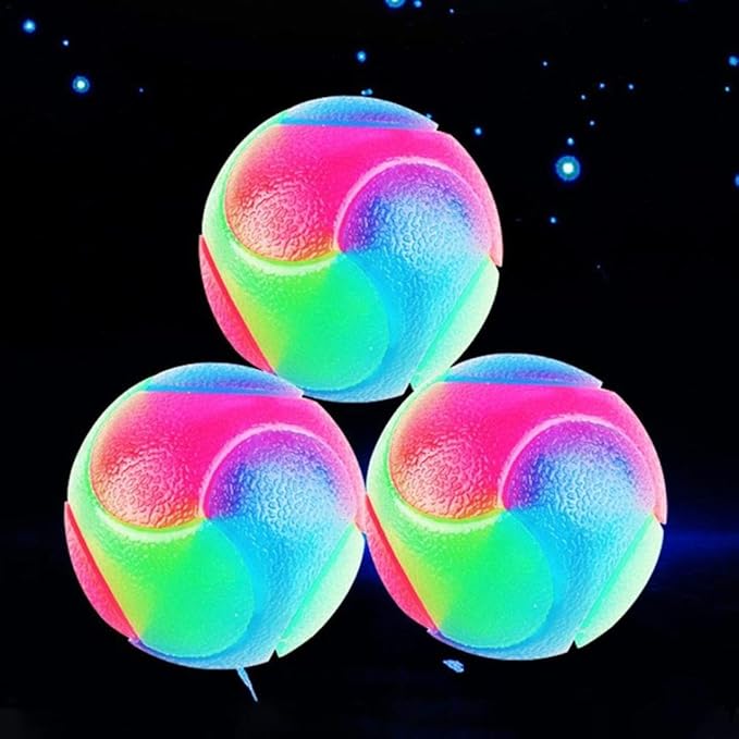 Flashing Elastic Ball Light Up Dog Balls Glow in The Dark, Interactive Pet Toys, Rubber Chew Ball Toy Safe for Puppy, Cats, Dogs 3Pcs