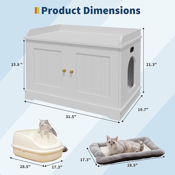 Garvee Cat Litter Box Enclosure Furniture Wooden Hidden Litter Box Cabinet Dog Proof Cat Washroom Kitty House with Vent Door