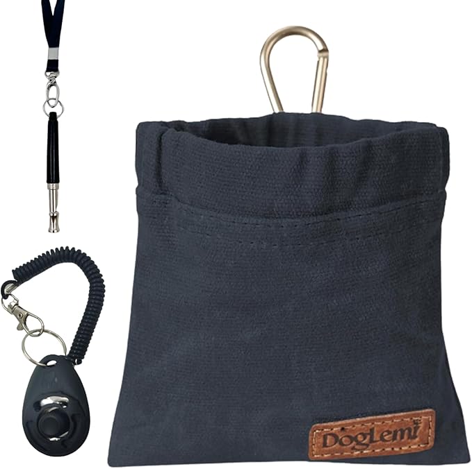 Dog Training Kit,Puppy Dog Treat Pouch Bag with Dog Clicker and Silent Whistle with Lanyard,Hands-Free Training Dog Treat Pouch,Includes Carabiner,for Pet Puppy Travel or Outdoor Use(Navy)