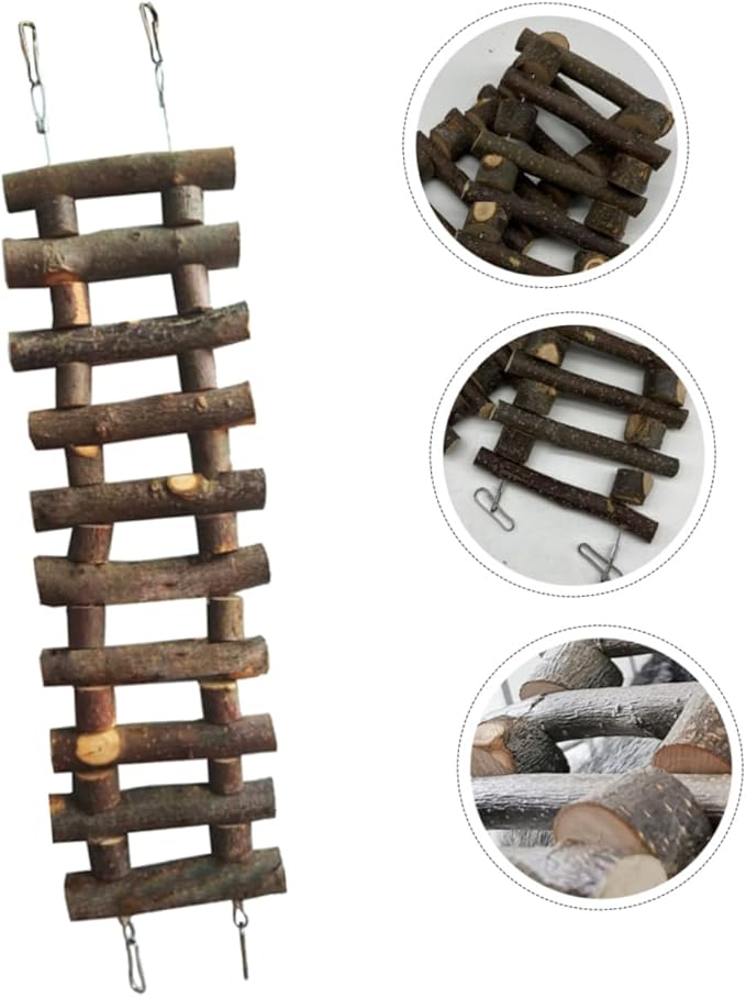 BESPORTBLE Hamster Wooden Ladder for Parakeets Natural Climbing Toy for Birds Pet Bird Cage Accessories Hook for Exercise and Play Stimulates Motor Skills and Keeps Pets Active