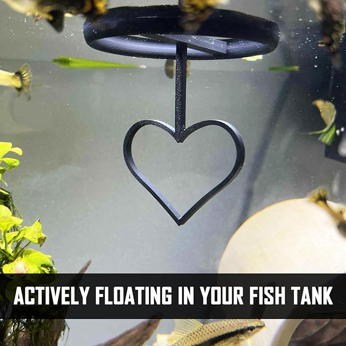 Floating Heart Betta Training Ring, Heart Active Betta Training Ring, Floating Feeder, Enrichment Toys for Aquarium Decor, Pink, 3.8in x 3.7in (Black, Pack of 2)