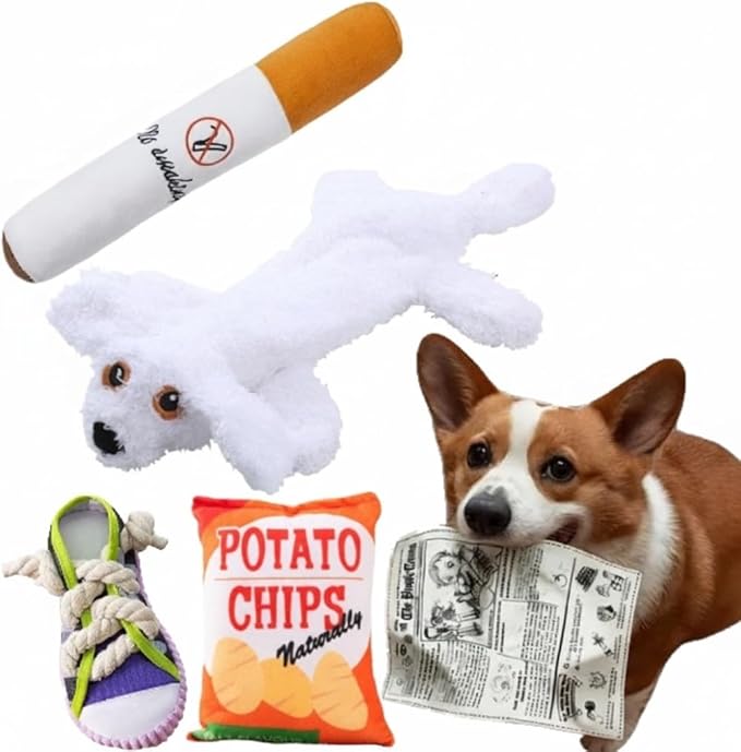 Dog Squeaky Toys, 5-Pack Chew Toys for Aggressive Chewers with Crinkle Sound, Mix of Stuffed & Stuffing-Free Plush for Boredom Relief for Puppies, Small and Medium Dogs