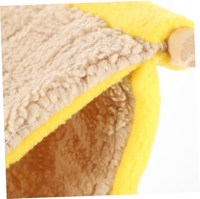 Small Animal Hammock Dual Layer Hanging Plush Nest Pet Bed for Hamsters Squirrels Birds Cage Accessories Yellow Cozy Sleeping Hut