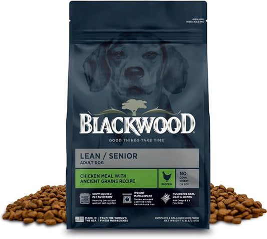 Blackwood Lean/Senior Dry Dog Food, Chicken Meal with Ancient Grains, 4.5 Pound Bag for Weight Management and Muscle Mass Maintenance