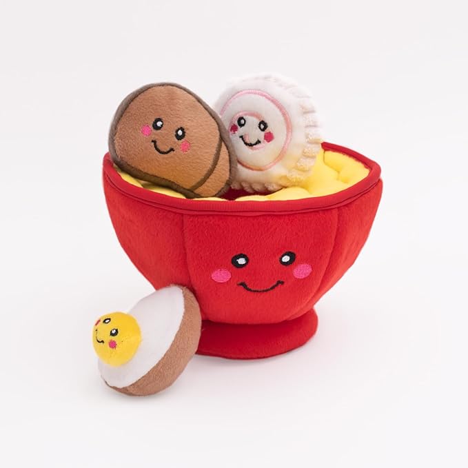 ZippyPaws Burrow- Interactive Dog & Puppy Toys for Boredom, Stimulating Pet Products to Keep Them Busy, Hide & Seek Plush Dog Puzzle, Enrichment Squeaky Toy, for Small & Medium Dogs- Ramen Bowl