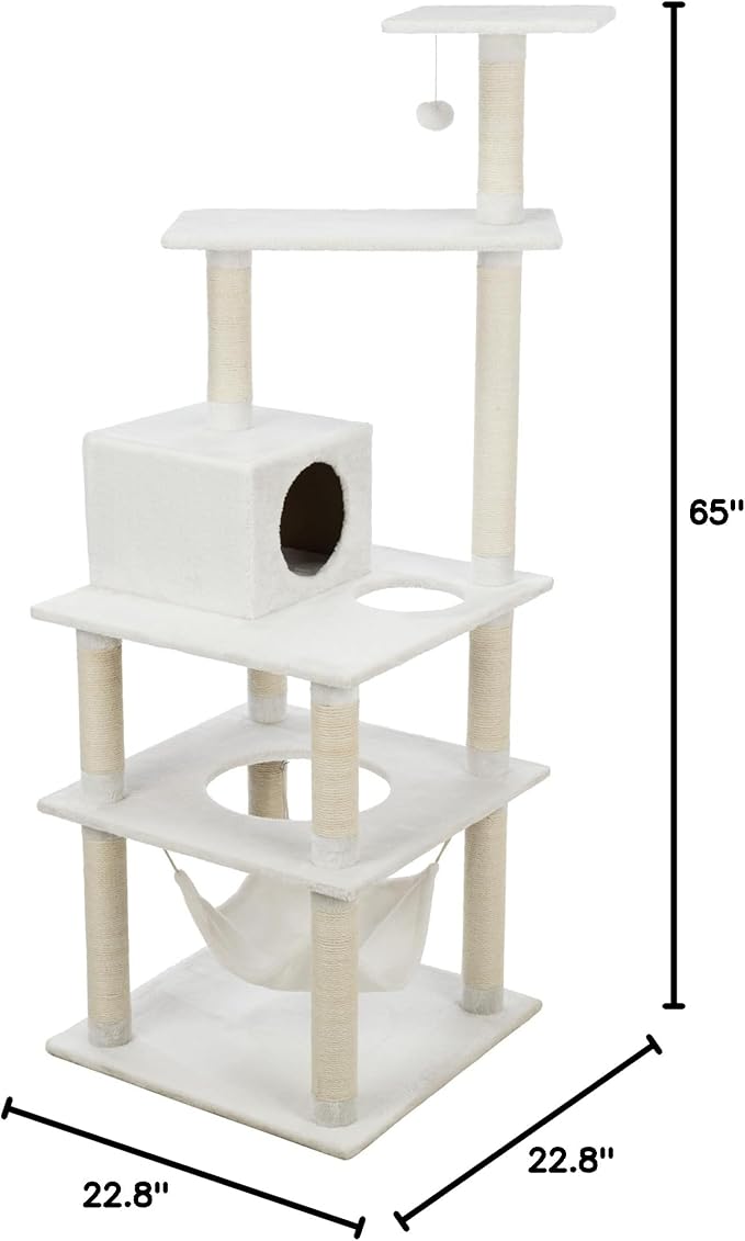 TRIXIE Abby 63.5" Cat Tower, 4-Level Sisal & Plush Cat Tree, Cat Scratcher, Condo, Hammock, Platforms Dangling Cat Toy