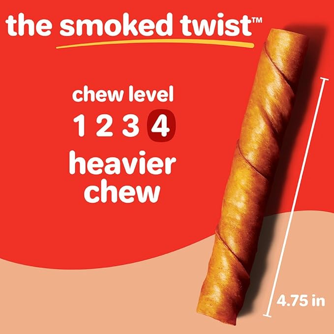 Hartz Oinkies Smoked Twists with Naturally Smoked Pork Rawhide-Free Dog Treats,Highly Digestible Long Lasting Dog Chews,(Pack of 80)