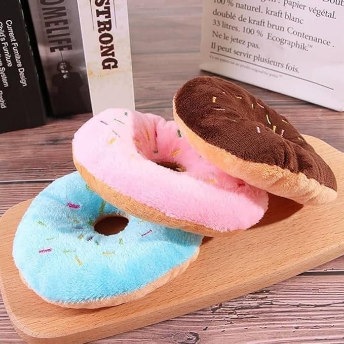 Donut Shape Plush Pet Toy, Lovely Donut Squeaky Squeaking Sound Toy for Squeaky Plush Dog Toy Chew, Pet Supplies