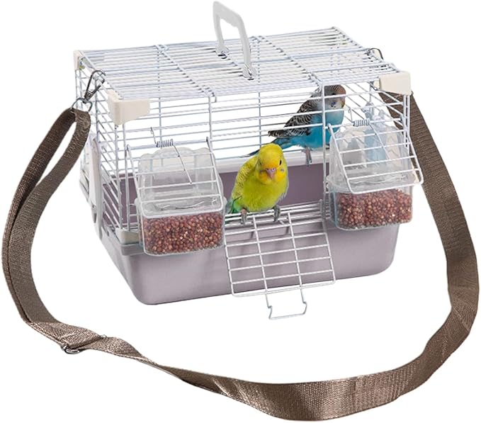 Portable Bird Cage - Travel Mini Aviary, Sturdy Handle Carrier, Easy Cleaning Design, Excellent Pet Habitat, Trending Small Animal Tool, Cockatiels Peony Budgies Accessories 10.63x7.87x7.87 Inches