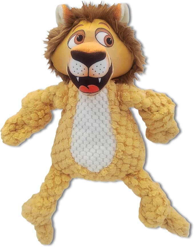Happy Tails 13" Woolie Lion Dog Toy for Medium to Large Dogs - Durable Polyester with Squeaky Sound and Reinforced Stitching for Engaging Play and Chewing