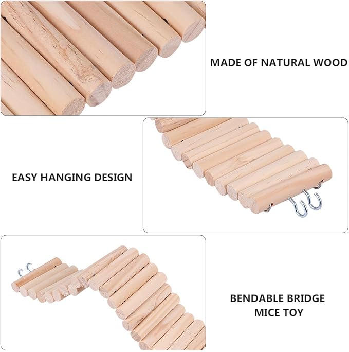 OUNONA Wooden Hanging Ladder with Hook 7.5x30cm Small Animal Climbing Bridge for Hamsters Mice Birds Cage Accessory
