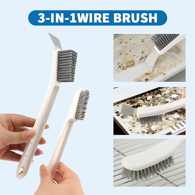 Bird Cage Cleaning Brush Kit, 4-Piece Multi Function Bird Perch Set, Includes Perch Brush, Mesh Brush and 3-in-1 Wire Brush, Bird Poop Remover Cleaning Tools Accessories for Small,Medium,Large,Tall