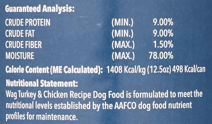 Amazon Brand - Wag Pate Canned Dog Food, Turkey & Chicken Recipe, 12.5 oz Can (Pack of 24)