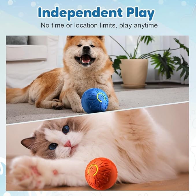 Interactive Dog Toys for Small Dogs, Dog Balls Automatic Rolling Ball for Puppy Small Medium Dogs and Cat, Self Moving Jumping Bouncing and Rotating Toy for Indoor Cats and Dogs (Blue+Orange)