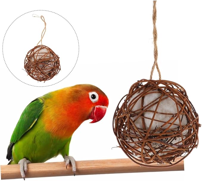 TOYANDONA 6pcs Natural Rattan Parrot Chewing for Small Birds Hanging Cage Accessories for Parakeets Cockatiels Enhancing Activity with Cotton Safe Bird