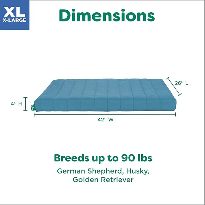 Furhaven Orthopedic Dog Bed – Puffy Quilted Foam Mattress with Removable Washable Cover, Soft & Supportive for Kennels & Crates - X-Large, Lagoon