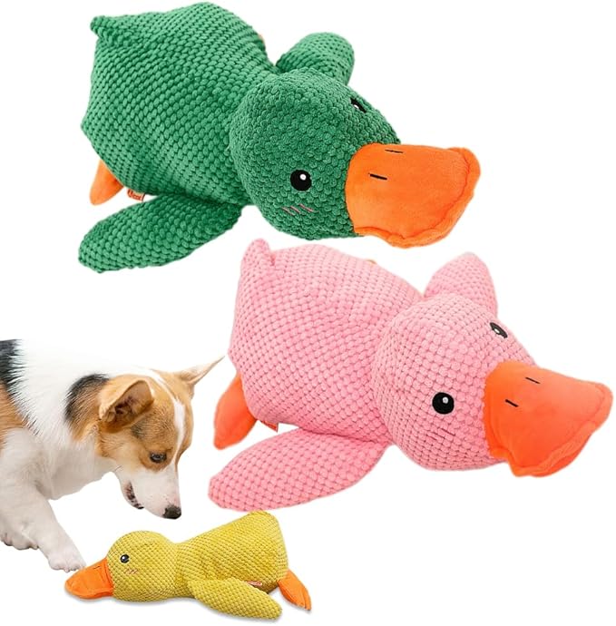 Calming Duck Dog Toy for The Mellow Pets,2025 Upgrade Squeak Dogs Toys Yellow Best Friends, Stuffed Duck Dog Toys for Small Cats Indoor Puppy Essentials (Green Pink)