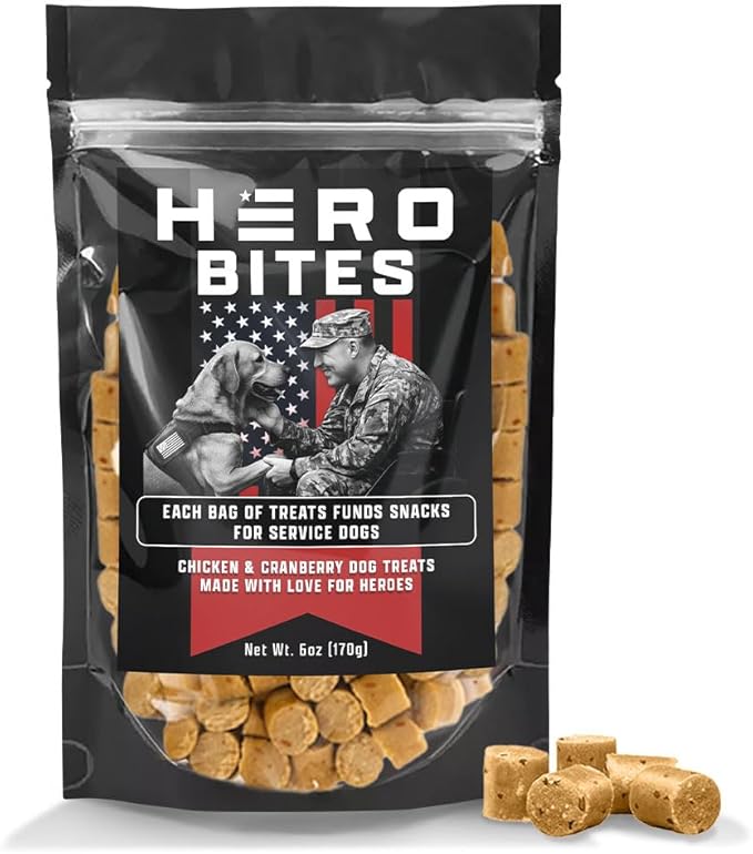 Hero Bites Healthy Dog Treats with Chicken and Cranberry - Grain-Free, Gluten-Free, No Artificial Colors or Flavors - Helps Fund Snacks for Service Dogs - 6oz