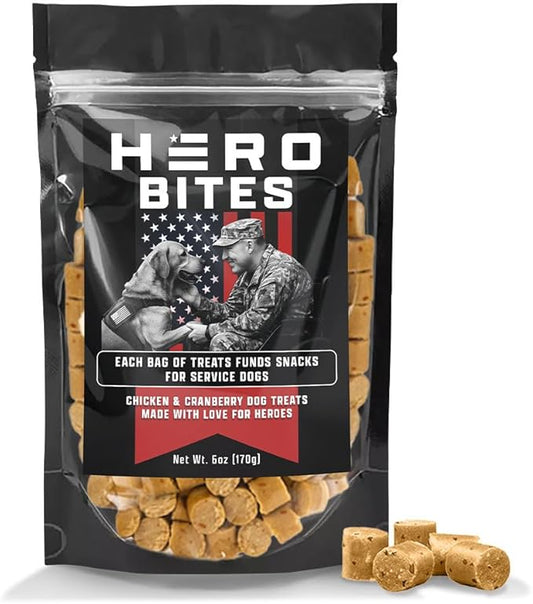 Hero Bites Healthy Dog Treats with Chicken and Cranberry - Grain-Free, Gluten-Free, No Artificial Colors or Flavors - Helps Fund Snacks for Service Dogs - 6oz