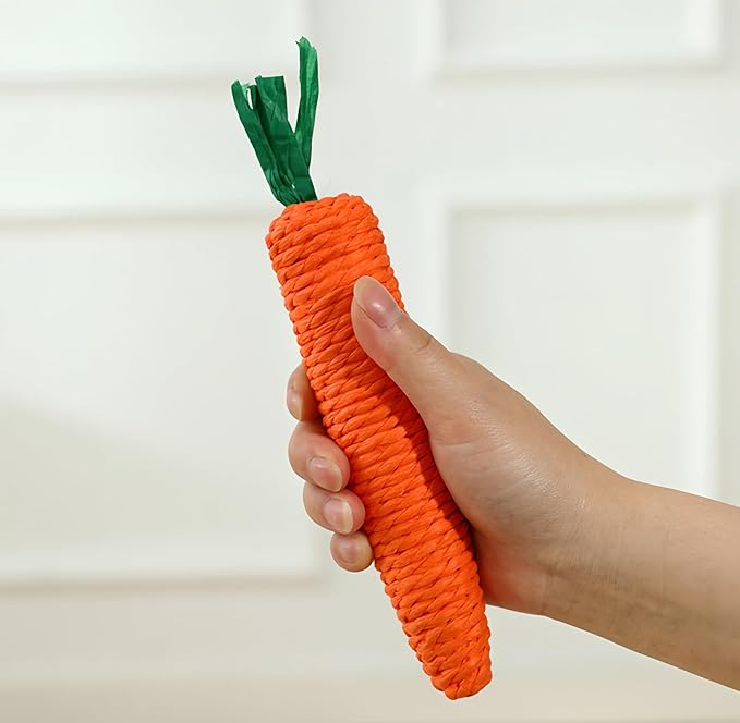 3-Pack Sisal Carrot Pet Chew Toys, Cute Squeaky Dental Cleaning Toys for Cats and Small Dogs, Durable Teething & Interactive Play Set