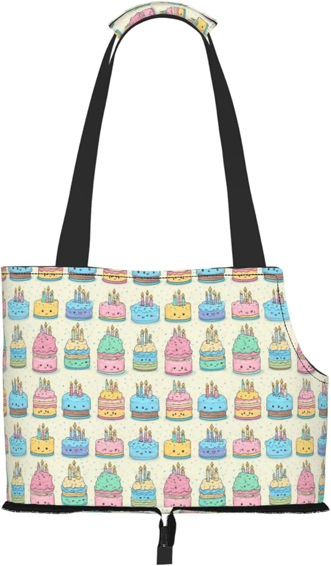 Birthday Cake (4) Print Foldable Pet Tote Bag, Shoulder Carrier for Small Dogs and Cats