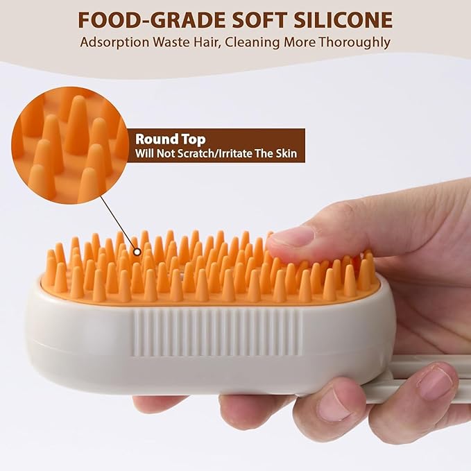 4 in 1 Cat Steam Brush for Shedding, Rechargeable Pet Groomer Brush with Steam, Multifunctional Anti-Static Hair Removal Comb for Cats and Dogs, Used for Massage, Cleaning, Shedding & Combing (Khaki)