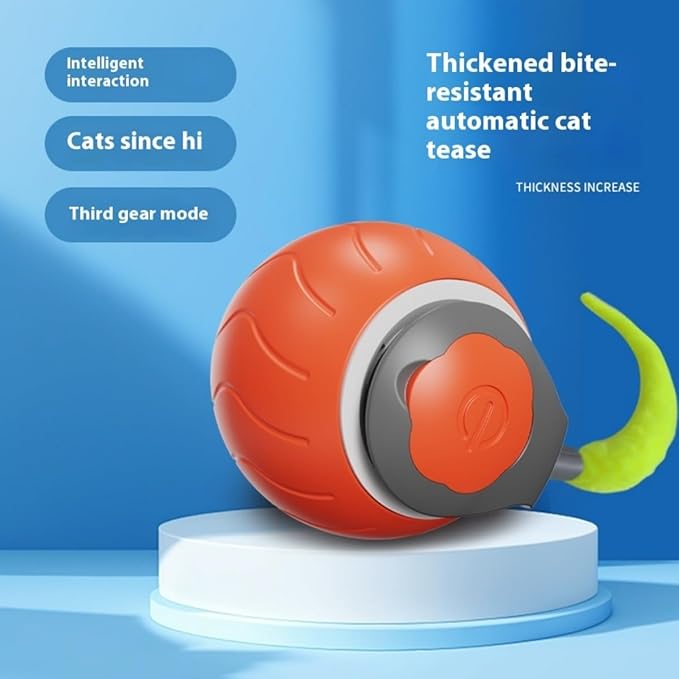 Interactive Automatic Cat Toy Ball with Bionic Tail – USB Rechargeable, Quiet Self-Moving Pet Toy for Indoor Cats