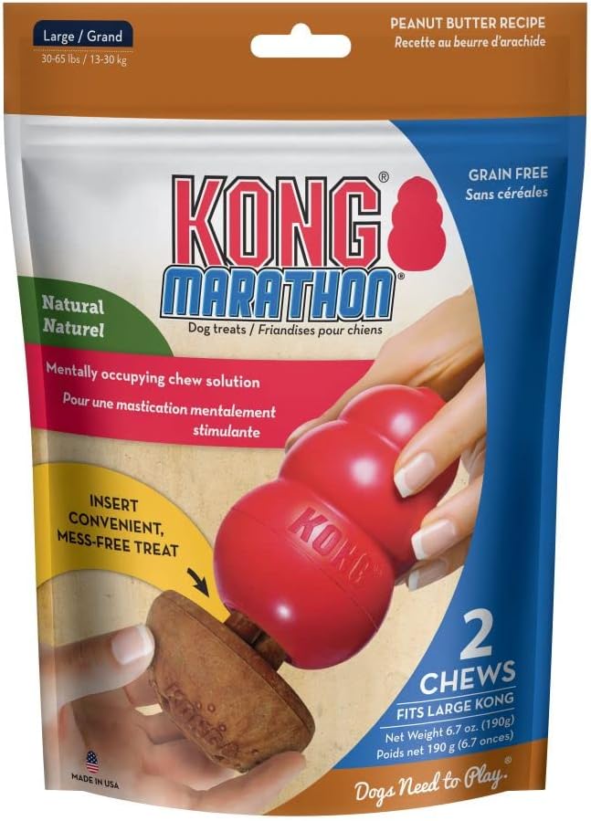 KONG Marathon - Large Dog Toy Chewy Treat - Peanut Butter Flavor, Grain Free - 2 Pack