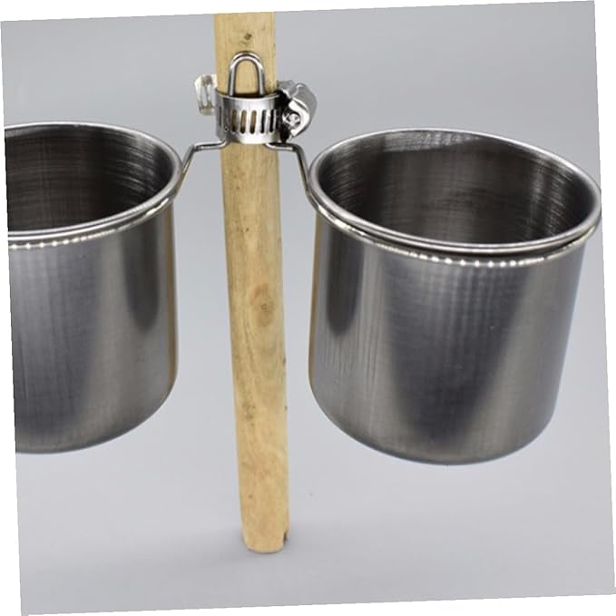 FRCOLOR Stainless Steel Parrot Eating Bowl and Cup Set with Hanging Stand, Bird Cage Food Container for Parakeets and Cockatiels, Sturdy Pet Feeder Accessory for Bird Feeding Random Color