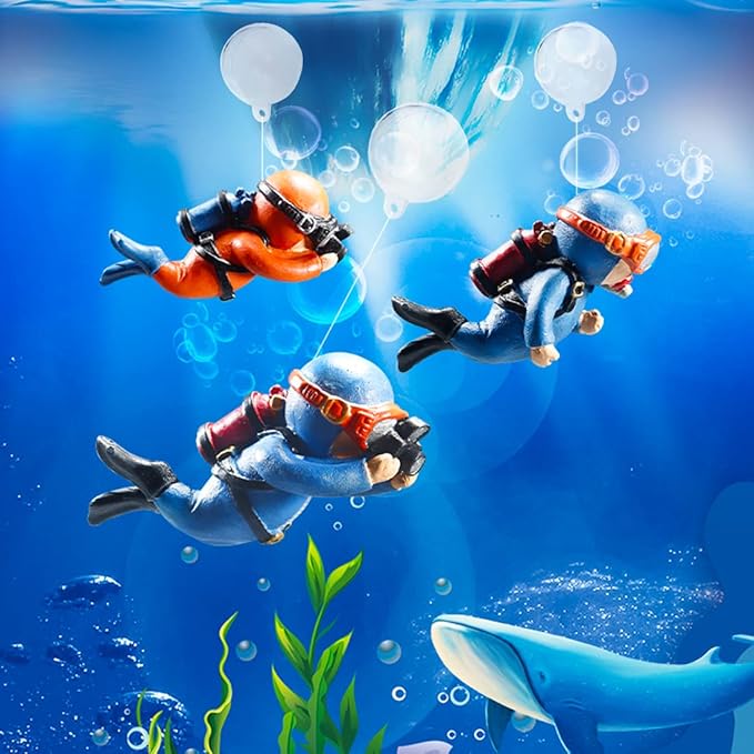 2 Pack Fish Tank Decorations, Cute Diver Aquarium Ornaments Decor Toy with Funny Floating Device Aquarium Accessories for All Kinds of Fish and Aquatic Pets (2Pcs Blue)