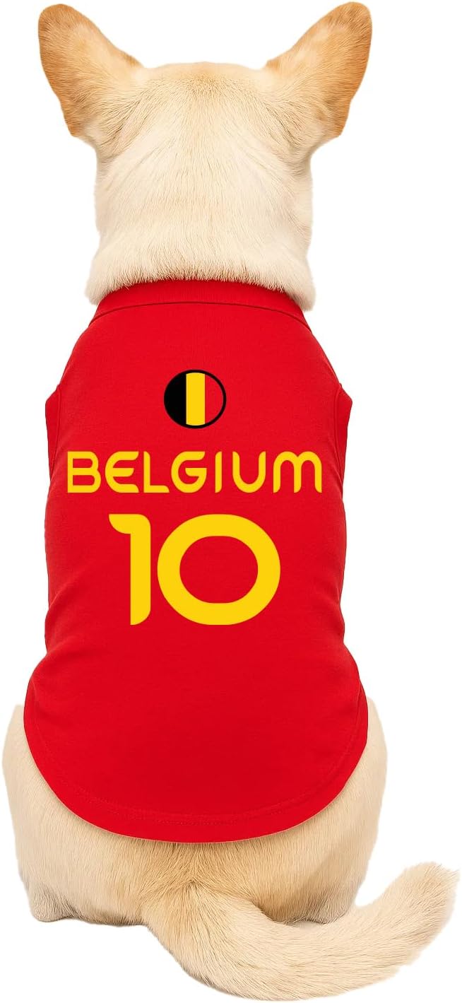 Belgium Flag Soccer Jersey Style Dog Tee Shirt | Sleeveless Breeds | International Soccer | Game Day |Red, 3X-Large 1785