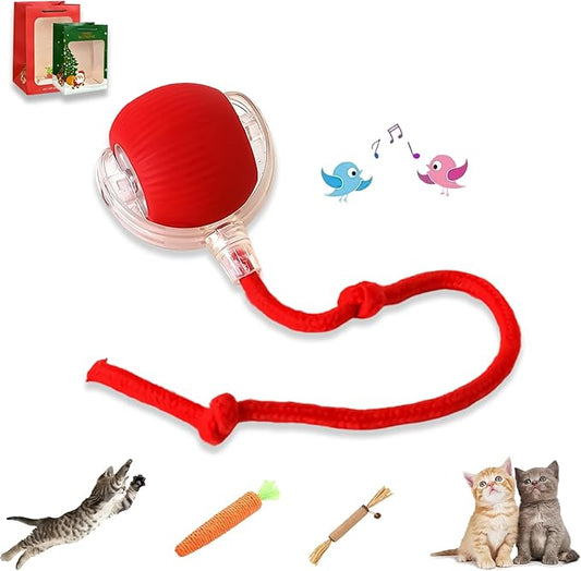 2026 New Generation Interactive Cat Toys Indoor, 360° Smart Automatic Cat Ball Three Modes with Long-Lasting Durability, for All Cats & Dogs (Red, Wake Birdsong)