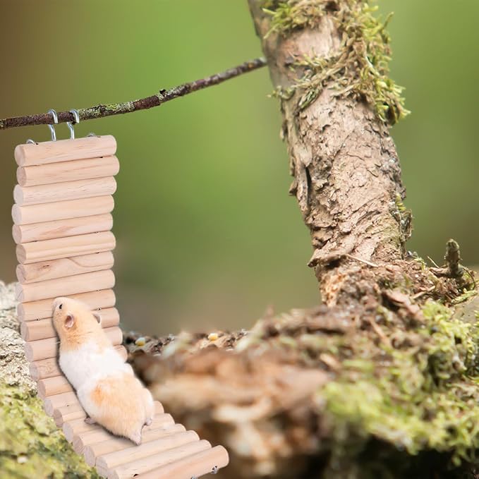Luxshiny Wooden Hamster Ladder Hanging Climbing Bridge 7.5x30cm Small Animal Chew for Mice, Hamsters, and Small Birds Cage Accessories