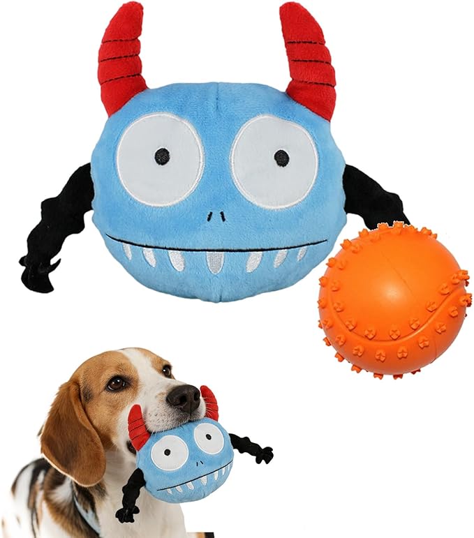 LESYPET Dog Toy Pet Interactive Squeaky Toys - Stuffed Monster Toy Ball for Small, Medium, Large Dogs, Plush Puppy Chewy Toys for Playing, Monster Ball