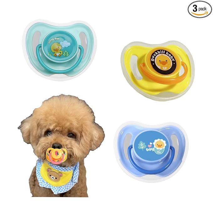 Puppy Kitten Pacifie, Pet Dog Silicone Pacifier Toy, Puppy Calming Chews for Dog Cat, Silicone Pacifier Accessories for Dog Cat (Standard Version: Green+Blue+Yellow)