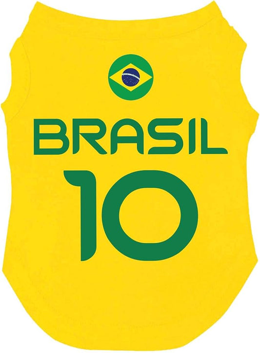 Brazil (Brasil) Flag Soccer Jersey Style Dog Tee Shirt | Sleeveless Breeds | International Soccer | Game Day |Yellow, X-Large 1647