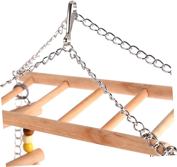Milisten Wooden Parrot Ladder Swing with Iron Chain PET Hanging Toy for Parrots Hamsters and Small Birds Climbing Accessories for Bird Cages Enriching Plaything for Interactive Play