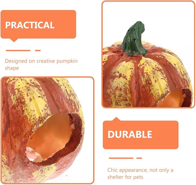 POPETPOP Pumpkin Shaped Aquarium Cave 3 Inch Resin Fish Tank Decor Shrimp Hideout Wear-Resistant Aquarium Decoration for Fish and Aquatic Pets