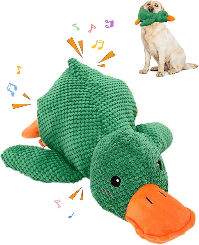 Calming Duck Dog Toy for The Mellow Pets,2025 Upgrade Squeak Dogs Toys Yellow Best Friends, Stuffed Duck Dog Toys for Small Cats Indoor Puppy Essentials (Green)