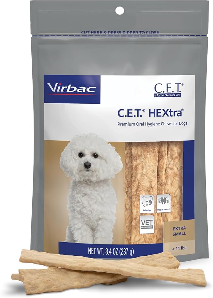 Virbac C.E.T.® HEXTRA® Premium Oral Hygiene Chews for Dogs, Rawhide Coated to Fight Bacteria and Reduce Plaque and Tartar, under 11 lbs