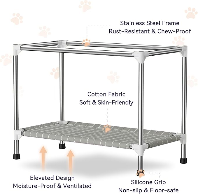 Medium Stainless Steel Elevated Dog Crate with Removable Cover, 2-in-1 Indoor & Outdoor Raised Pet House, Rust-Proof Dog Kennel with Silicone Anti-Slip Feet, Tool-Free Assembly