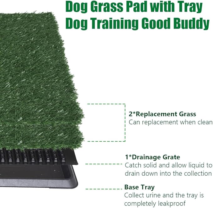 LITA Dog Grass Pad with Tray - Dog Litter Box with 2 Artificial Grass Pads - Potty Tray for Balcony Apartment Indoor Outdoor Use - 20x30 INCH