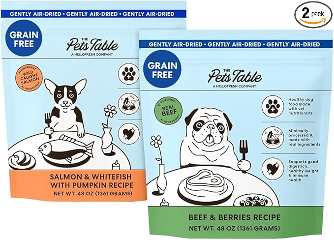 The Pets Table Grain Free Air Dried Dog Food 2 Pack - Beef & Berries + Salmon & Whitefish, 48 Ounce (Pack of 2)