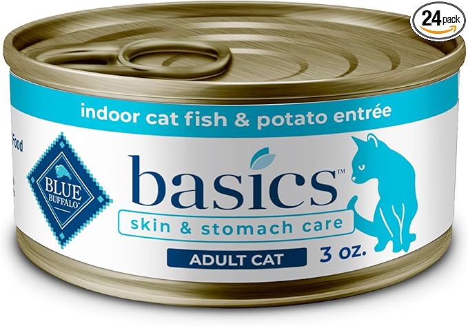 Blue Buffalo Basics Grain-Free Adult Wet Cat Food, Skin & Stomach Care, Limited Ingredient Diet, Fish Recipe, 3-oz. Can, 24 Count
