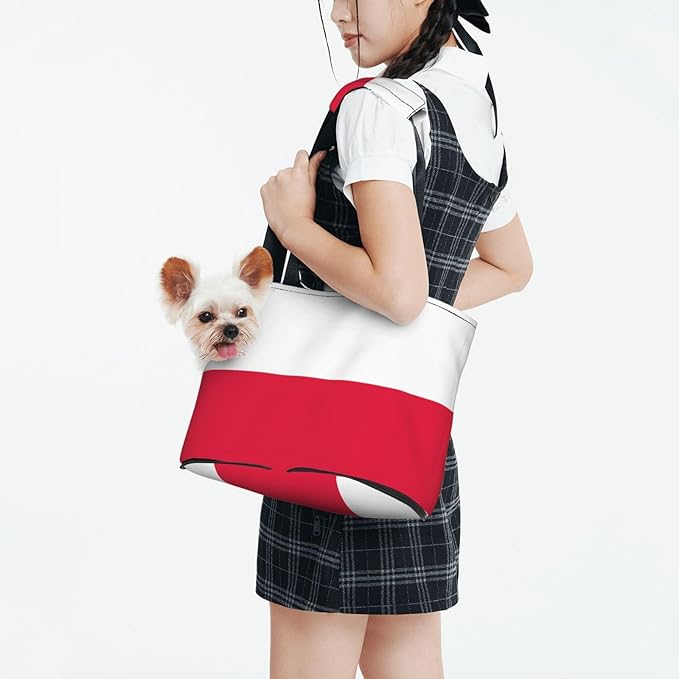 Foldable Pet Carrier Sling - Waterproof Small Dog & Cat Travel Polish Flag Tote with Safety Hook for Hiking