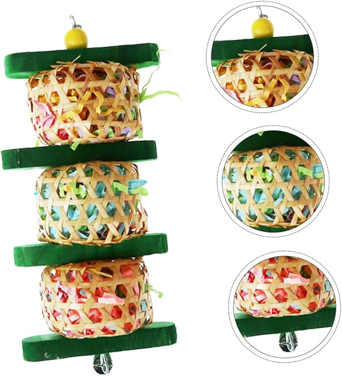 Parrot Chewing and Hanging Bell for Bird Cages, Woven Rattan and Wood Shredding Plaything, Safe Bite Accessory for Pet Parrots in Cage