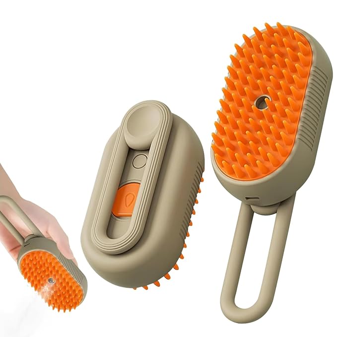 Cat & Dog Grooming Brush, 3-in-1 Steamy Spray Comb for Shedding & Mats, Self-Cleaning Slicker, Detangling De-Shedding Pet Hair Remover, Anti-Static Massage Brush for Long & Short Hair